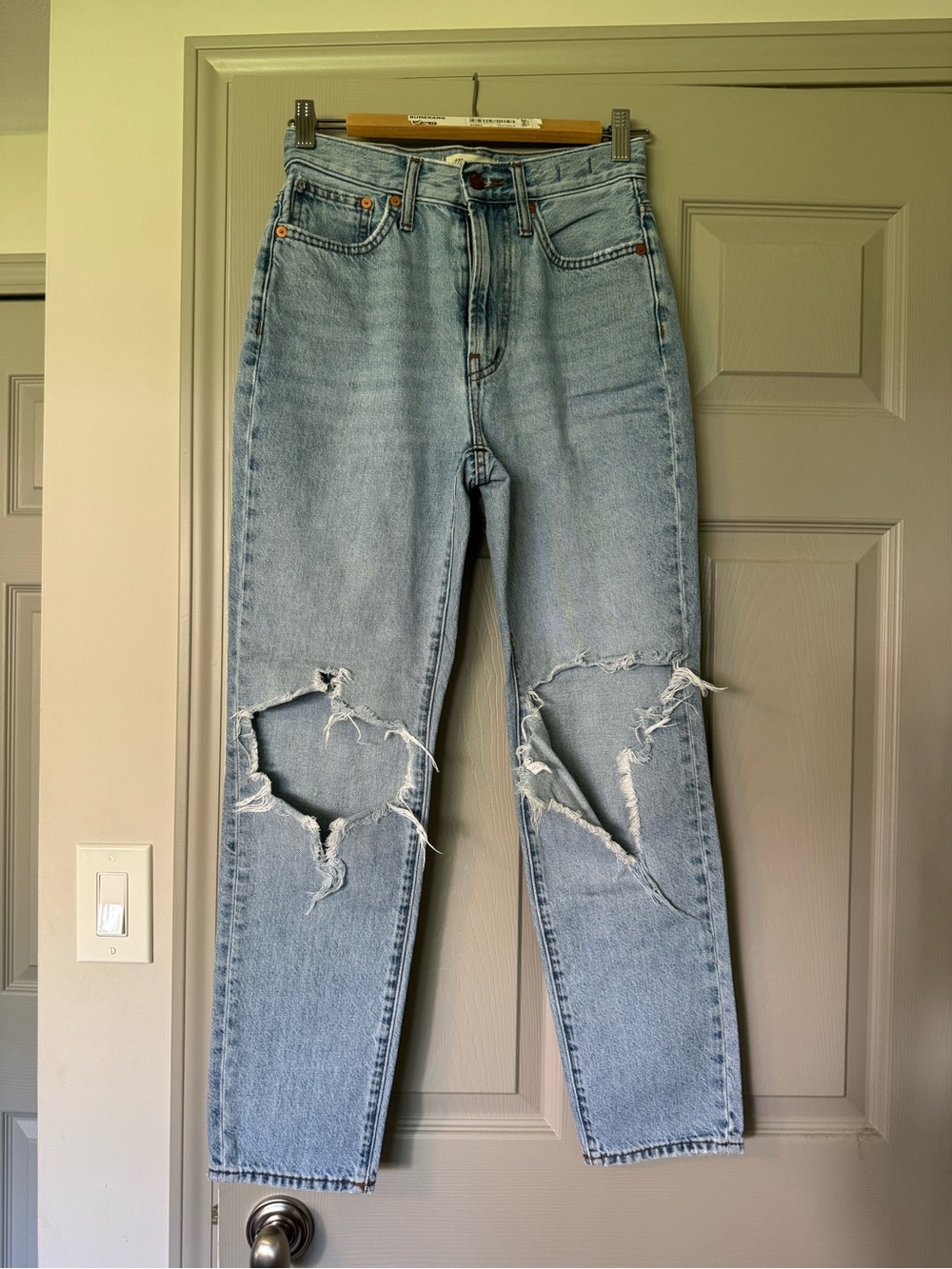 Madewell Light Blue Distressed Straight Leg Jeans